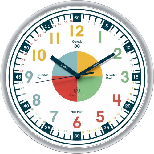 OWLCONIC Clock for Kids Learning to Tell Time, Telling Time Teaching Clock for Kids, Wall Clock Kids, Classroom Clock, Kids Learning Clock, Kids Clocks for Bedrooms.