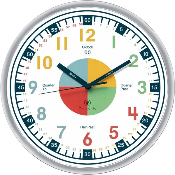 OWLCONIC Clock for Kids Learning to Tell Time, Telling Time Teaching Clock for Kids, Wall Clock Kids, Classroom Clock, Kids Learning Clock, Kids Clocks for Bedrooms.