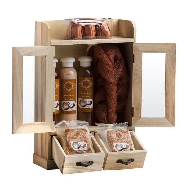 Brubaker Cosmetics 10 Pcs Beauty Gift Set Women Wooden Cabinet Coconut