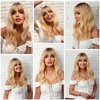 HAIRCUBE Long Wave Blonde Wigs With Bangs,Ombre Blonde Curly Wigs for Women Heat Resistant Synthetic Wigs