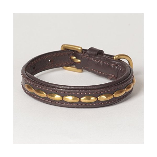 XX-Small Camelot Padded Decorated Genuine Leather Studded Dog Collar; Fits 8" - 10" Neck Size