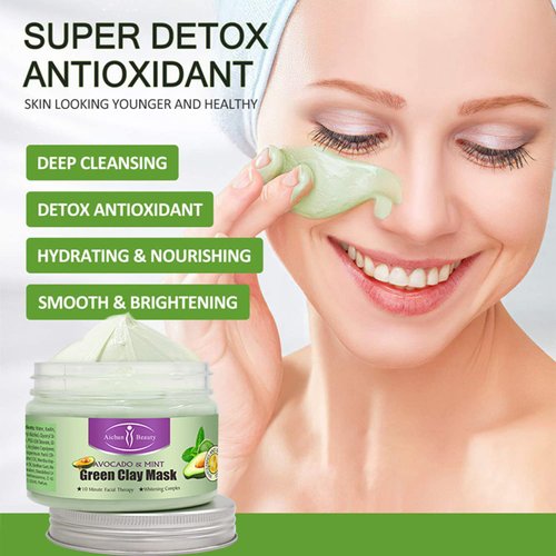 AICHUN BEAUTY Clay Face Mask Deep Cleansing Exfoliation Soothing Repair Remove Blackheads Facial Moisturizing Anti-Acne (AVOCADO & MINT (GREEN))