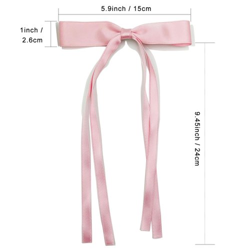 Hair Clips for Women Tassel Ribbon Bowknot With Long Tail, Clip Girl, Solid Accessories Barrettes Claw Bow (Pink,Green)