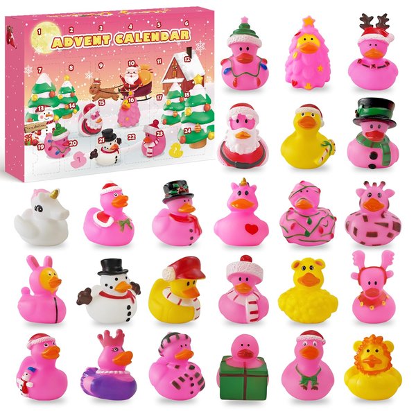 Leetous Rubber Duck Advent Calendar 2024 for Toddler Baby Girls, 24 Days of Christmas Countdown Gifts for Kids, Rubber Duckie Bath Toys for Babies, Xmas Jeep Desk Ornament Decoration for Adults