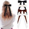 DECYOOL 4 Pack Hair Ribbon Bows for Women, Silky Satin Bow Hair Clip Ponytail Stand Accessories Metal Clip Hair Bows for Women Girls Toddlers Teenagers (Black Beige White Brown)