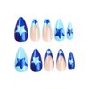BAOYAALIN Blue Press on Nails Short Medium Almond French Tips Y2K Fake Nails with Star Design Gel Glue on Nails for Women Girls Acrylic False Stick on Nail Manicure Decorations for Wedding 24Pcs