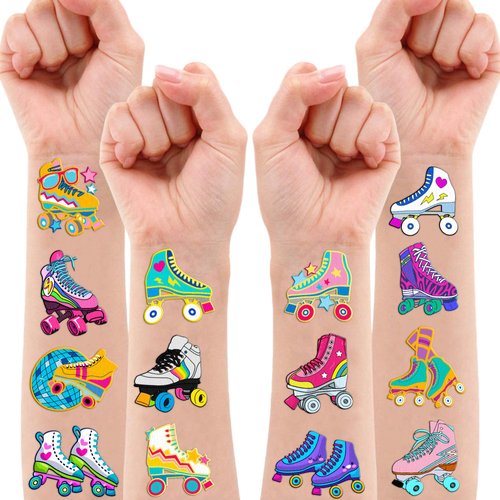 100 PCS Roller Skate Skating Temporary Tattoos Themed Birthday Party Favors Decorations Supplies Decor Retro 80s 90s Disco Skateboard Tattoo Stickers Gifts For Boys Girls Class Prizes Carnival