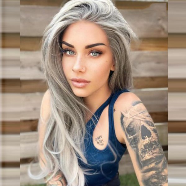 AFBeauty Lace Front Wigs for Women Grey Silver Wig Long Natural Straight Gray Wig Ash Platinum Blonde Real Hair Wig Glueless Pre Plucked Hairline Synthetic Heat Resistant Drag Cosplay Daily 24 Inch