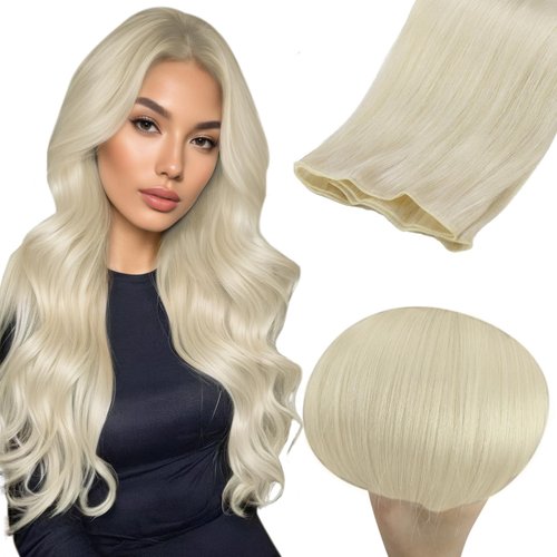 Full Shine Genius Weft Hair Extensions Hand Tied Weft Human Hair Extensions Color White Blonde Hair Extensions Hand Tied Weft Human Hair Extensions Remy Straight Hair Weft Extensions 18 Inch 80G