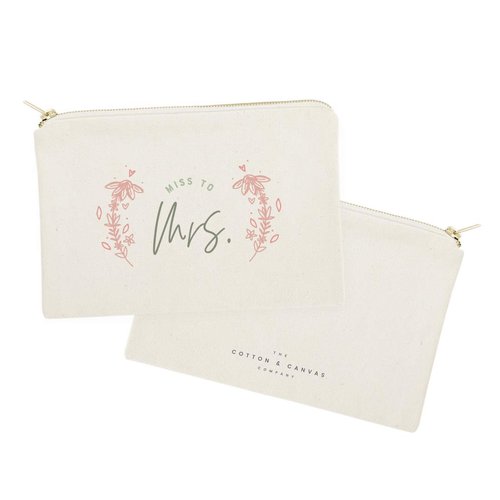 The Cotton & Canvas Co. Floral Miss to Mrs. Wedding Cosmetic Bag, Bridal Party Gift and Travel Make Up Pouch