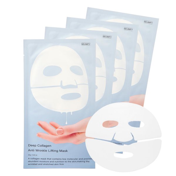 Generic SEUMFY Collagen Face Masks - The Real Collagen 5,000,000ppb Deep Overnight Mask for Lifting,Firming and Moisturizing 40g x 4ea, White