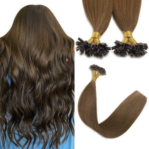 Sindra U Tip Keratin Hair Extensions Real Human Hair Chocolate Brown Color 20inch 50Grams New Generation 50 Strand Prebonded Fusion U Tip Hair Extensions（Utip#4-20inch）