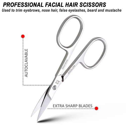 ZIZZLON Eyebrow Scissors for Women - Facial Hair Small Grooming Scissors for Men and Women – Professional Stainless Steel Scissors for Eyebrows, Nose Hair, Mustache, Beard, Eyelash, Dry Skin
