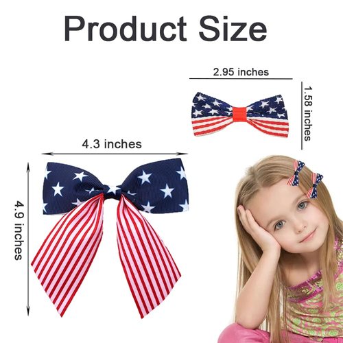 GERRIT 4th of July Hair Bow Clips 3 PCS Independence Day Hair Barrettes Patriotic Hair Accessories American Flag Hairpins Stars Strips Alligator Clips for Women Girls Party Favors, Blue
