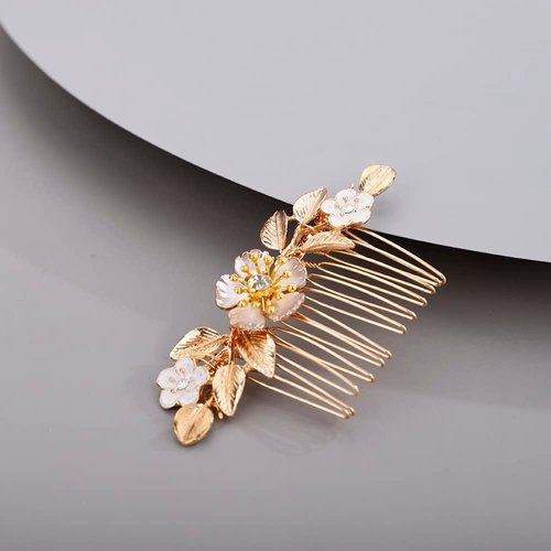 BERYUAN Bridal Hair Comb Set Gold Flower Hair Comb for Bride Bridesmaid Rhinestone Leaves Hair Comb(2pcs)