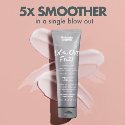 Umberto Giannini Blow Out Frizz Hair Styling Cream with Heat Protection 230°C - Vegan Kertain Bond Repair Formula 150ml, White