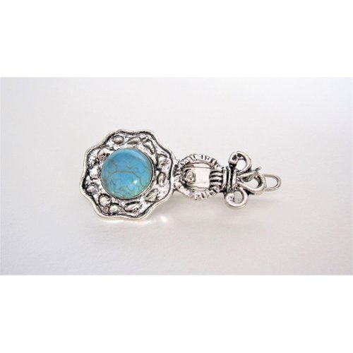 Turquoise blue stone silver metal native barrette hair clip for thin fine hair