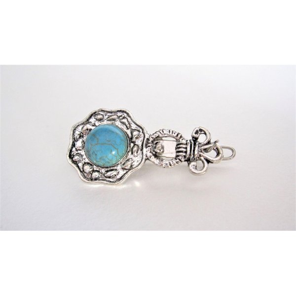 Turquoise blue stone silver metal native barrette hair clip for thin fine hair