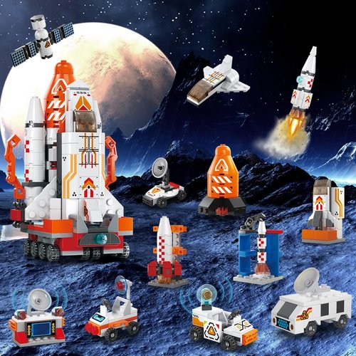DIYDEC 12 in 1 Space Building Blocks Mini Shuttle Exploration Building Brick Sets Aerospace Rocket Toy Stacking Blocks for Party Favor Kids Adults Classroom Prizes Supplies