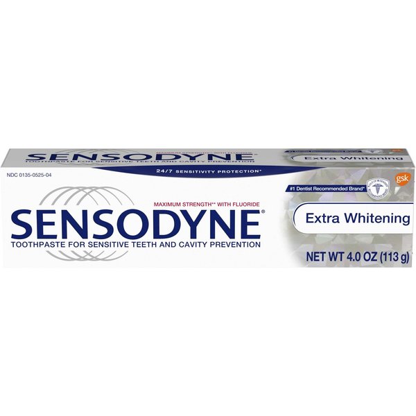 Sensodyne Toothpaste for Sensitive Teeth & Cavity Protection, Extra Whitening 4 oz (Pack of 12)
