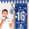 16th Birthday Decorations for Boys Girls, Happy 16th Birthday Banner Blue and Silver 16th Birthday Balloons Happy Birthday Backdrop Door Banner Confetti Balloons 16 Year Old Party Supplies