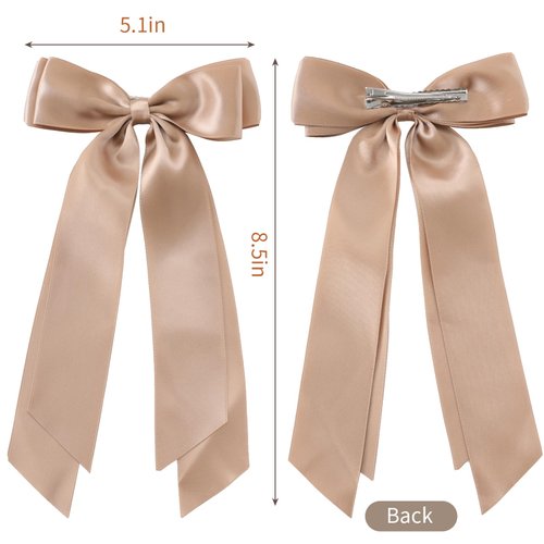 6 PCS Hair Bows for Women, Hair Ribbon Bow Hair Clips, Silky Satin Hair Bows, Slide Metal Clips Hair Bow with Long Tail, Hair Bow Barrettes Clips for Girls, Valentines Birthday Gift