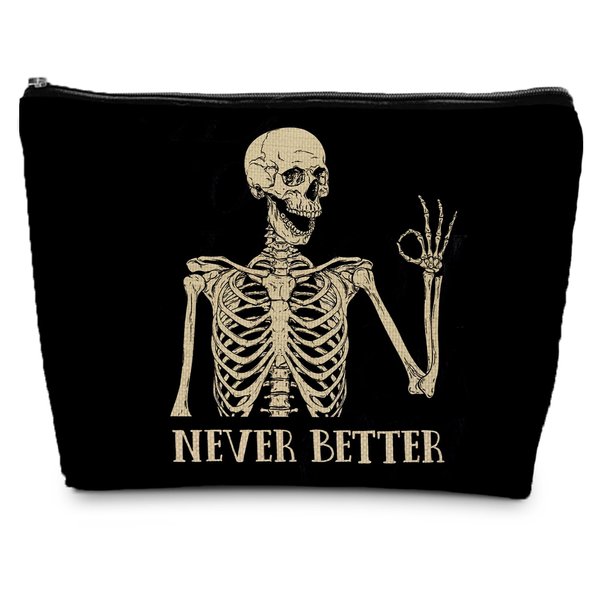 ignytiger Goth Skull Makeup Bag, Funny Goth Skeleton Spooky Skull Cosmetic Bag for Women, Halloween Witch Bag Gifts for Women, Cool Dark Academia Horror Makeup Pouch Bags for Purse