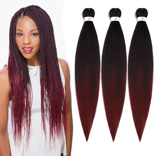 BALINGHAIR Ombre Black to Burgundy Braiding Hair Pre Stretched Kanekalon Braids Hair Extensions 20 Inches(1B/900#-3Pcs)