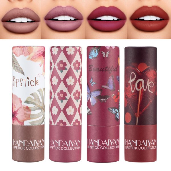 hadutrek Lipstick for Women 4Pcs,Nude Lipstick Set,Lipstick Long Lasting,Velvet Matte Finish Lip Stain,Full Coverage Lip Color, Satin Matte Finish, Cream Texture, Hydrating, Makeup Gift Sets(B)