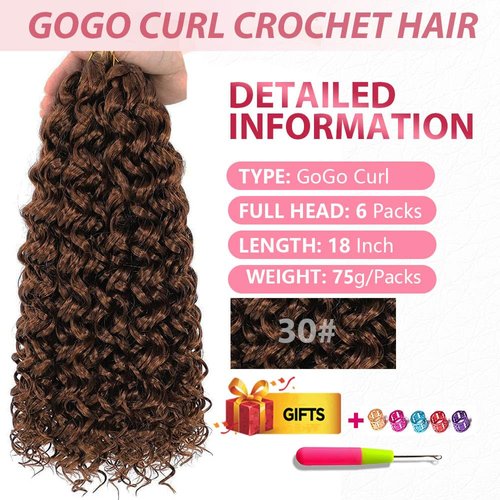 18Inch Gogo Curl Crochet Hair 6Packs Water Wave Synthetic Braiding Hair Extensions GoGo Curl Crotchet Hair for Black Women (18 Inch (Pack of 6), 30#)