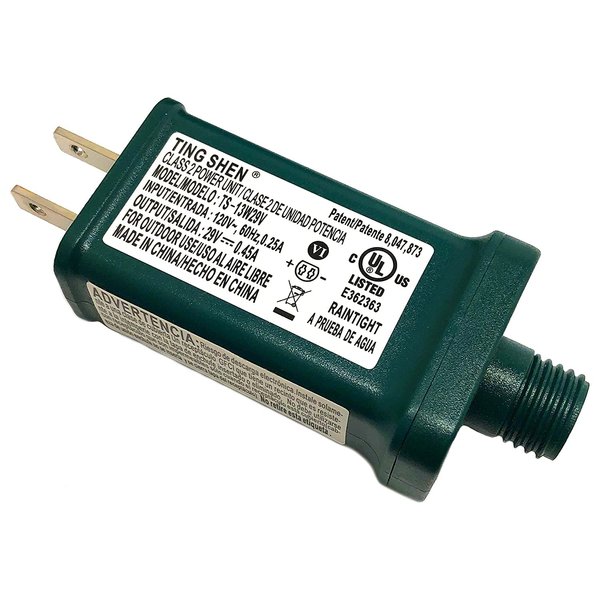 Power Supply TS-13W29V Class 2 Transformer 29V 0.45A 13W Raintight IP44 US Plug Connector 1/2in 12mm Adapter Replacement for LED String Light, Holiday Lighting, Christmas X-Mas Tree