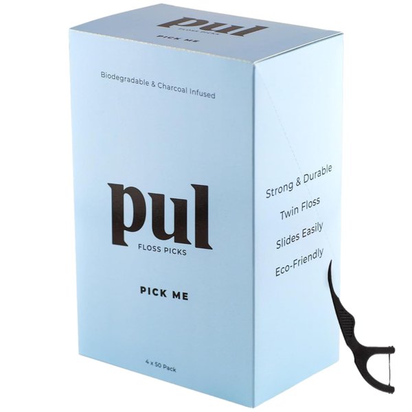 PUL Biodegradable Mint Dental Floss Picks Made from Plants - BPA Free Teeth Flossers for Minty Fresh Oral Care - Shred & Fluoride Free Dental Picks - 200 Count