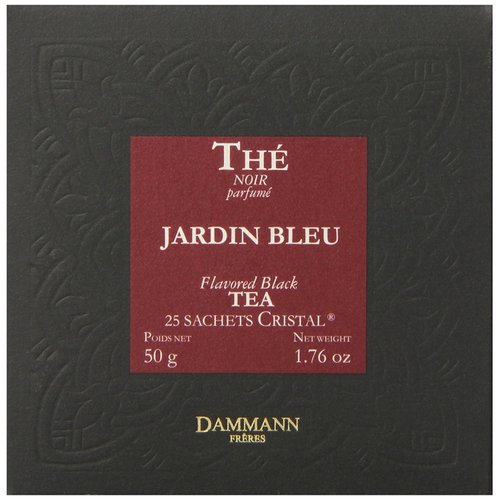 Dammann Freres Sachets, Jardin Bleu Tea Bags, Premium Gourmet French Black Tea, Blend Strawberry, Rhubarb Flavors, 25 Count (Single Pack)