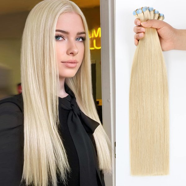 JESSBO Hair Extensions Real Human Hair Bleach Blonde 100% Remy Human Hair 14 inch 20pcs 40g/pack Straight Seamless Skin Weft Tape ins (14 Inch #613 Bleach Blonde)
