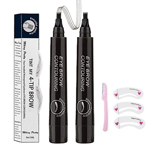 QUEMISS Microblading Eyebrow Pen 3D 4 Fork Tip Eyebrow Pencil Creates Lasting MakeUp Professional Natural Looking Brow Pen Cover Sparse Areas Daily Waterproof Brow Pencil