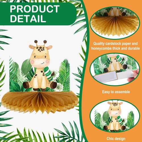 Leinuosen 9 Pcs Baby Jungle Animals Honeycomb Centerpieces Safari Baby Shower Decorations Jungle Safari Sage Green Themed Birthday Party Supplies for Boys Kids Baby Shower Nursery Party Decor