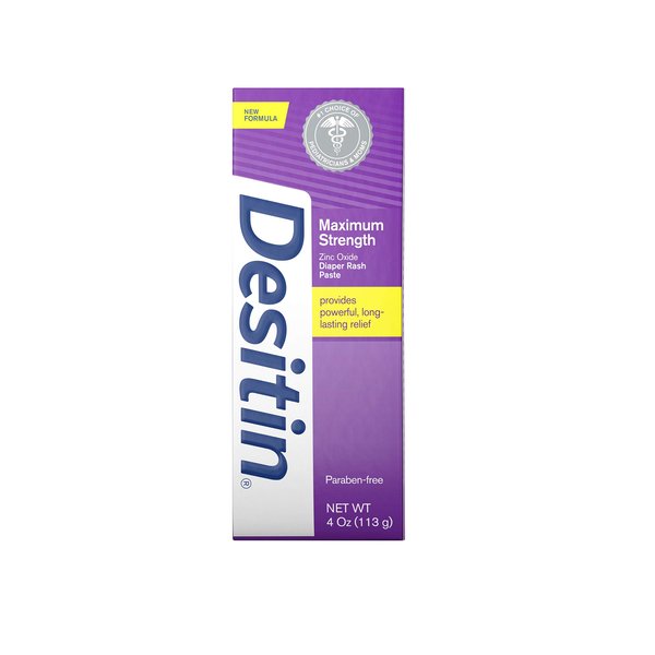 Desitin Maximum Strength Baby Diaper Rash Cream with 40% Zinc Oxide for Treatment, Relief & Prevention, Hypoallergenic, Phthalate- & Paraben-Free Paste, 4 oz