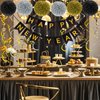 Black and Gold Happy New Year Banner with Bunting Swirl Streamers and Pom Poms for New Years Eve Party Supplies 2025 Happy New Year Decorations