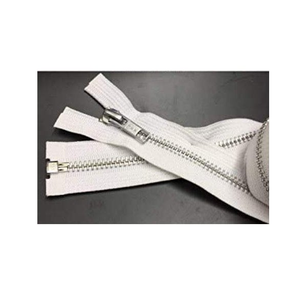 YKK® - Aluminum Metal Tent or Sleeping Bag Zipper (Custom Length) YKK® #5 Medium Weight Separating Color White Made in USA (Length 120 Inches)