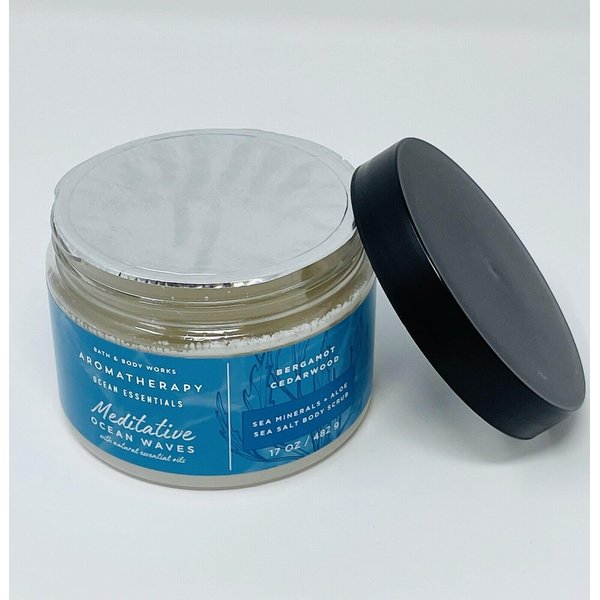 Meditative Ocean Waves Bergamot Cedarwood Sea Salt bath body Scrub 17 oz