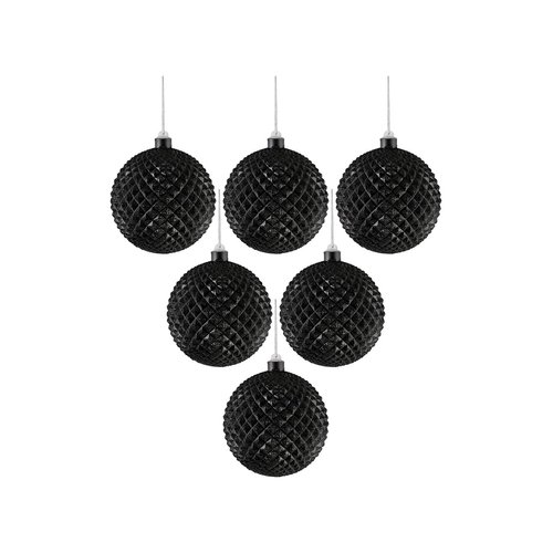 Serene Spaces Living Black Christmas Ornaments 6" Tall and 5" Wide, Pack of 12 Spiked Glitter Christmas Ball Ornament, Perfect for Hanging on Christmas Tree, Indoor and Outdoor Event Party Decoration