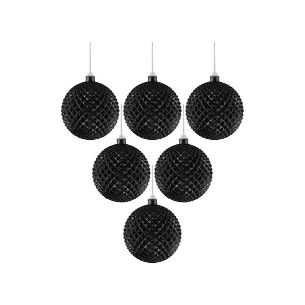 Serene Spaces Living Black Christmas Ornaments 6" Tall and 5" Wide, Pack of 12 Spiked Glitter Christmas Ball Ornament, Perfect for Hanging on Christmas Tree, Indoor and Outdoor Event Party Decoration