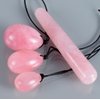 4Pcs Set Jade Yoni Eggs Stick,3 Pcs Drilled Natural Rose Quartz Crystal Jade Eggs Massage Stone + 1 Pcs Massage Stick for Women Kegel Exercise Strengthen Pelvic Floor Muscles