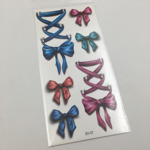 Oottati 2 Sheets Colorful Ribbon, Blue Pink 3D Bow Tie Leg Shoelace Waterproof Arm Hand Temporary Tattoo Stickers Look Real and Last Long