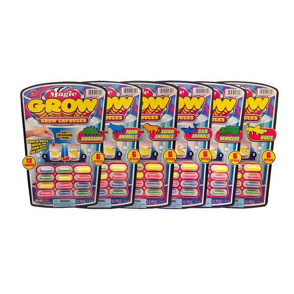 JA-RU Universal Specialties, Magic Grow Capsules 6 Pack, 72 Capsules Sea Creatures, Dinosaur, Animal Farm Toys. Water Growing Toys for Kids. Animal Party Favors Fidget Toy.305-6A