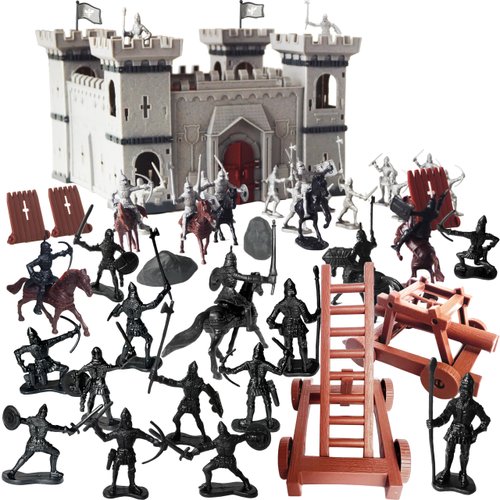 Puuraise DIY Castle Fort Building The Medieval Times Middle Ages Military Model Kit Set and Figures Soldier Knight Simulated Siege War of Attack (Type A)