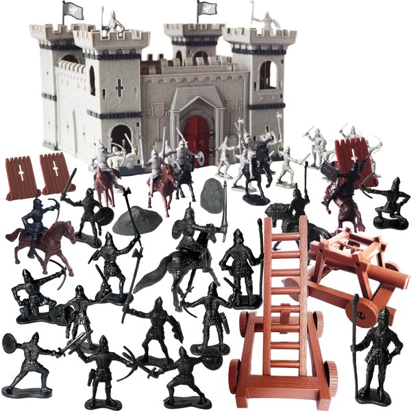 Puuraise DIY Castle Fort Building The Medieval Times Middle Ages Military Model Kit Set and Figures Soldier Knight Simulated Siege War of Attack (Type A)