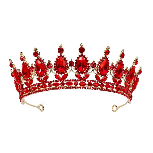 Tiara Crown for Women Red Princess Crowns Royal Queen Crowns Wedding Tiaras for Bride Crystal Hair Accessorie for Birthday Halloween Cosplay Christmas Party Prom Gifts