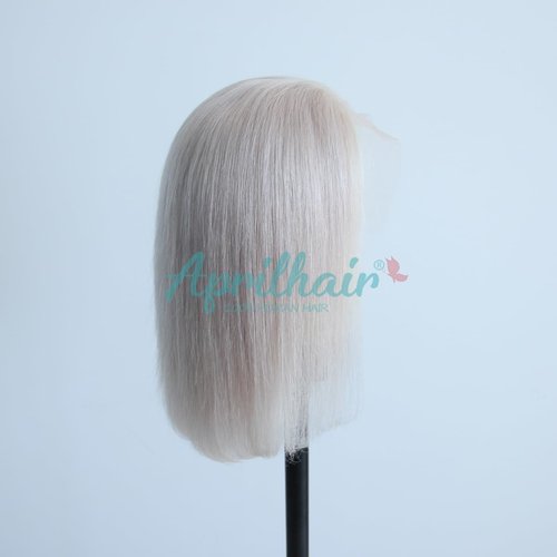 Aprilhair Pre-plucked #60 White Platinum Blonde Bob Lace Front Wigs Straight Glueless 130% Density Short Cut Brazilian Virgin Human Hair Full And Thick Free Part (#60, 10 Inch)