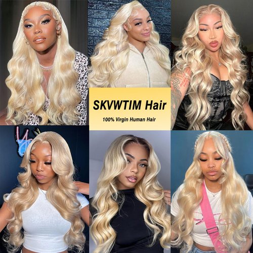 SKVWTIM 613 Lace Front Wig Human Hair Body Wave Blonde 13x4 HD Transparent Lace Front Wigs Pre Plucked with Baby Hair 180% Density 24 Inch 613 Blonde Human Hair Wigs for Women Natural Hairline